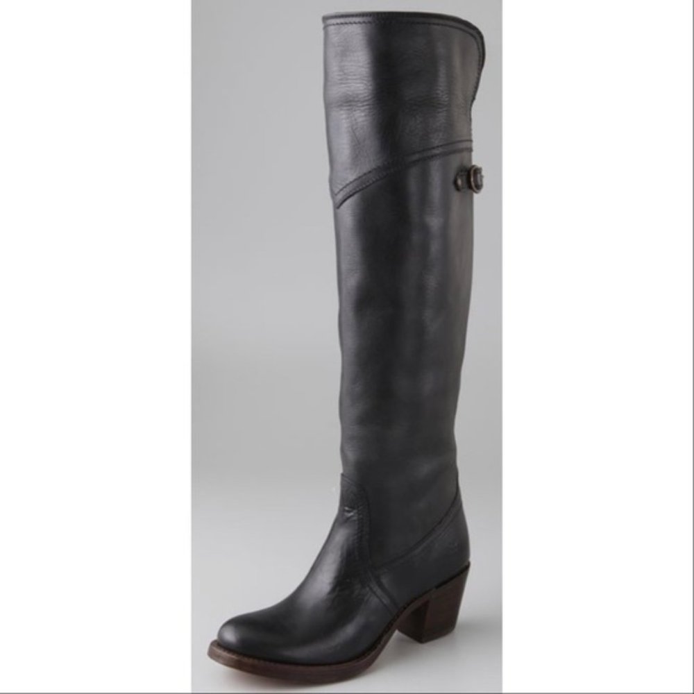 Frye Black Jane Tall Cuff Leather Riding Boots
